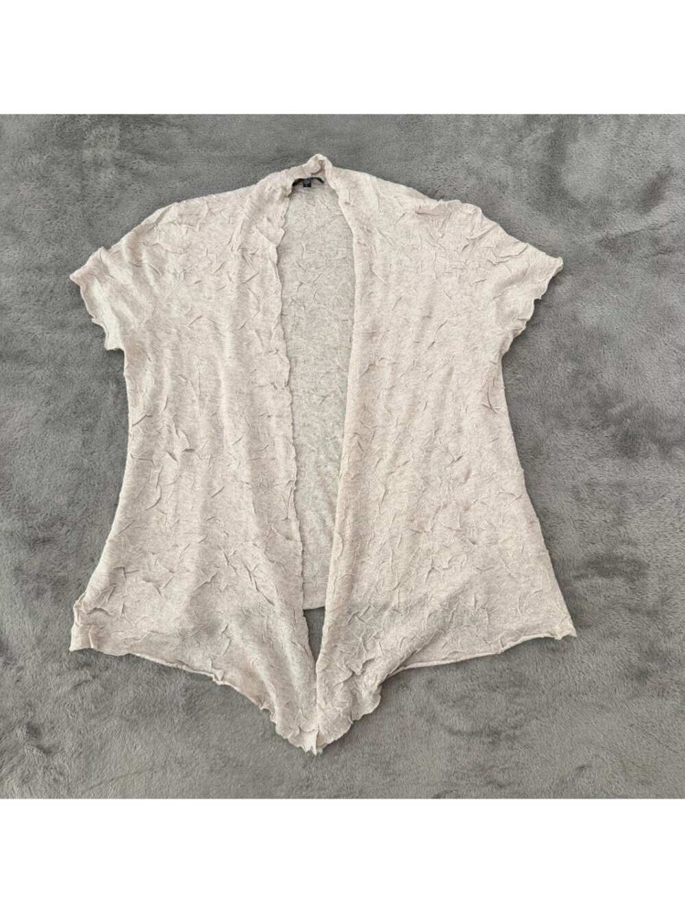 Eileen Fisher Tan Beige Crinkle Cardigan Short Sleeve LARGE Petite LP